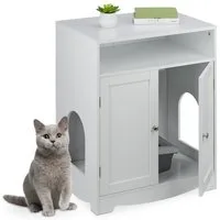 relaxdays Tierhaus Weißer Katzenschrank für Katzenklo