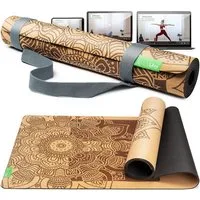 BACKLAxx® Yogamatte aus hochwertigem Kork, Gymnastikmatte 183 x 61 x 0,6 cm (Fitnessmatte aus Kork, inkl. Tragegurt & Videokurs), 4 mm stark, aus natürlichen Rohstoffen, mit Antirutschzonen