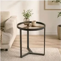 HOMCOM Beistelltisch (Set, 1-St., 1 Tisch), Kompakter, moderner Glastisch, ideal für kleine Räume