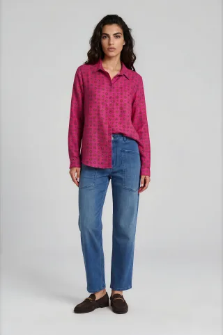 Milano Italy - shirt blouse 1/1 sleeve fuchsia print - Gr. - 44