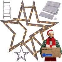 Modo24 Dekostern DIY MODOSTAR Weihnachtsstern Set aus FSC Holz 2D und 3D in 3 Breiten, zum Garten & Terrasse, wetterfest, faltbar & stabil, Weihnachtsdeko