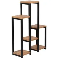 en.casa Blumenständer, »Rosenholm« Pflanzenregal mit 6 Ablagen Schwarz/Holzfarben