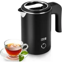 Lebenlang Reise-Wasserkocher Klein & Handlich, Ideal für die Reise, In Schwarz & Weiß, 600,00 W, Energieeffizienz I BPA-frei I Tragbares Design I Edelstahlgehäuse