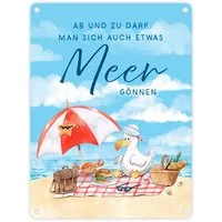 speecheese Metallschild Möwe am Strand Metallschild in 15x20 cm mit Spruch Manchmal Meer