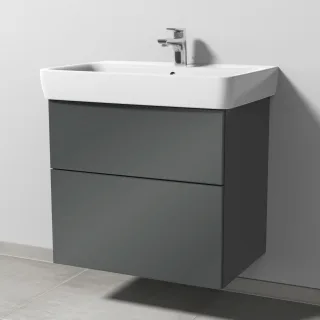 Sanipa 3way Waschtischunterbau zu Geberit Renova Plan Waschtisch mit 2 Auszügen, Anthrazit-Glanz SF87779