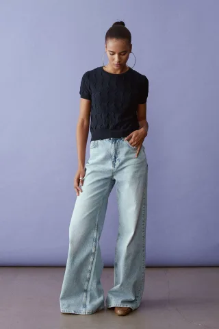 Strukturierte Ripp-Crop-Bluse