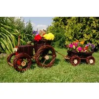 DSH DEKO SHOP HANNUSCH Weidenkorb Traktor und Hänger dkl