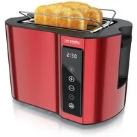 Arendo Toaster Wärmeisoliertes Doppelwandgehäuse, Display mit Restzeitanzeige, 2 kurze Schlitze, für 2 Scheiben, 800 W, Touchpanel, Brötchenaufsatz, 7 Bräunungsgrade, Brotscheibenzentrierung