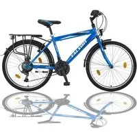 Talson Kinderfahrrad 24 Zoll Cityrad, 21 Gang Shimano, Kettenschaltung, mit Beleuchtung nach StVZO und Gepäckträger Blau
