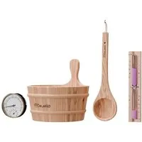Dewello Sauna-Aufgussset Sauna Zubehör Set (Komplett-Set, 4-tlg., Fassungsvermögen ca. 4 Liter) Inkl. hitzebeständigen Kunststoffeinsatz (Durchmesser ca. 22cm)