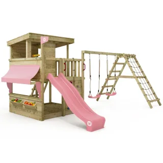 Stelzenhaus Smart Terrace aus Holz mit XXL-Plattform - Spielturm für Garten mit Sandkasten, Kletterwand und Terrassendach langlebig - Wickey