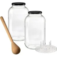 mikken Fermentationsglas 2 XXL Fermentiergläser 4,25 Liter große Vorratsgläser, (Starter-Set, 2er Set), mit Fermentier Gitter, Holzstößel und Deckel