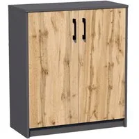 Home Collective Kommode 74cm breit in matter Ausführung, großzügiger Stauraum (Kommode mit 2 Türen und 1 Regal, hergestellt aus laminiertem Holzwerkstoff), Schrankaufbewahrung mit hochwertigen Polymergriffen - Graphit-Eiche