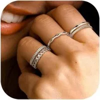 LuxusKollektion Ring-Set Damenring 5er Gold 14K verstellbar stapelbar offen Set Silber