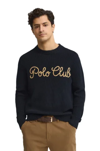 Pullover marineblau im Relaxed Fit mit grafischem Polo Club Design