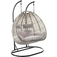 Kobolo Hängesessel TWO Polyrattan Gestell und Kissen - zwei Personen (1 Stück, mit Gestell), hochwertiges Polyrattan