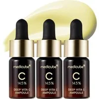 Medicube Gesichtsserum Deep Vita C Ampoule 2.0 – Aufhellendes Serum mit 14,5 % Vitamin C gegen dunkle Flecken & Hyperpigmentierung – Strahlender Teint, & glattere Hautstruktur für alle Hauttypen – 3x10 g Ampullen