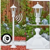 hofstein Pollerleuchte Wegeleuchte m. Bewegungsmelder aus Metall/Glas in Weiß/Klar, ohne Leuchtmittel, antike Außenleuchte, Gartenlampe, Gartenbeleuchtung IP44, 1 x E27
