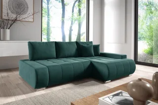 Ecksofa Schlafsofa ELMO Stoff Monolith Grün Ottomane Rechts