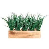 Kunstgras Holzkasten mit Gras Gras, Creativ green, Höhe 23 cm