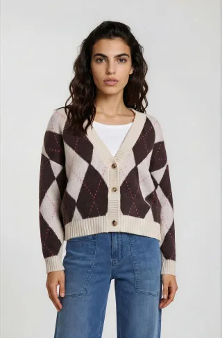 Milano Italy - v neck 1/1 sleeve mocca print - Gr. - XL