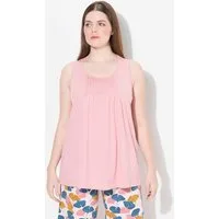 Ulla Popken Pyjama Pyjama-Top Biesen Rundhals ärmellos Biobaumwolle