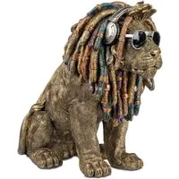 formano Dekofigur Löwe 36cm handbemalte Skulptur mit Dreadlocks und Kopfhörern