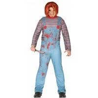 Fiestas Guirca Kostüm Killerpuppen-Kostüm Horror-Kostüm für Halloween blau-rot