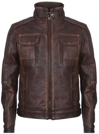 Biker-Motorradjacke aus Leder im Distressed-Look
