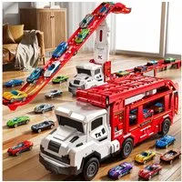 TEMI Spielzeug-Auto Transform Rennbahn LKW Spielzeug Set mit 12 Druckguss Autos