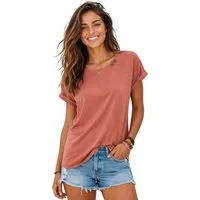 SUBLEVEL Kurzarmshirt Damen Leichtes Sommer Shirt T-Shirt V-Neck Basic-Shirt Rundhals