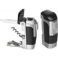 MFH Feuerzeug Funktions-Feuerzeug, Gas, Metallgehäuse, unbefüllt (Packung), mit Messer, Korkenzieher und Flaschenöffner