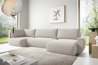 Wohnlandschaft Schlafsofa GALAN Stoff Poso Altweiß Ottomane Rechts