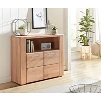 OTTO home Kommode Celle,90cm breit,35 cm tief, Fronten Massivholz, Holz massiv, Holzwerkstoff, Metall Griffe,3 breite Fächer
