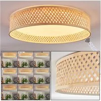 hofstein Deckenleuchte Deckenlampe im Boho-Design aus Metall/Bambus/Kunststoff in Weiß/Natur, ohne Leuchtmittel, Deckenleuchte dimmbar, Fernbedienung, Memory-Funktion, CCT einstellbar