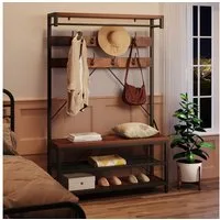 GarveeMore Garderobenständer Garderobe ​100×40×183cm​ Braun, mit Ablage, Schuhregal,Sitzfläche, 3 Ablagen