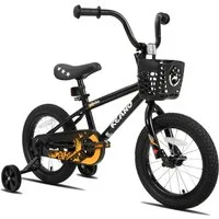 JOYSTAR Kinderfahrrad 14/16 Zoll fahrrad für 3-8 Jahre Jungen,Mädchen,Geschenke für Kinder, Mit Stützrädern, Korb, geschlossenem Kettenschutz und bunten Graffitis