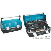 Kunststoff-Werkzeugkasten 190L-3, Werkzeugkiste blau/schwarz, 3 rausnehmbare Kleinteileboxen im Deckel