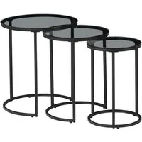 en.casa Satztisch (3er Set), »Kyyjärvi« gehärtetes Rauchglas Schwarz / Transparent