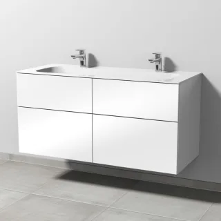 Sanipa 3way Keramik-Set Finion Keramik-Doppelwaschtisch und Unterbau mit 4 Auszügen, Weiß-Glanz SF40478
