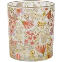Decoris season decorations Kerzenhalter, Teelichthalter Glas 9cm mit Blumenmotiv Transparent