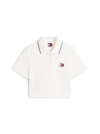Tommy Jeans - Kurz geschnittenes Poloshirt mit Logo-Badge weiß - Gr. - S