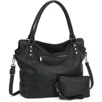 TAN.TOMI Handtasche Damen Schultertasche - Set Shopper Umhängetasche Henkeltasche, Mit abnehmbarem Schultergurt für Einkauf Reise Büro Schule