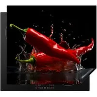MuchoWow Herd-Abdeckplatte Paprika - Rot - Schwarz - Wasser - Gemüse, Vinyl, (1 tlg), Abdeckplatte für Ceranfeld, Herd Inductionsmatte, 57.6x51.6 cm