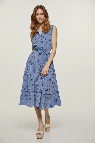 Indigoblaues Kleid mit Knopfleiste