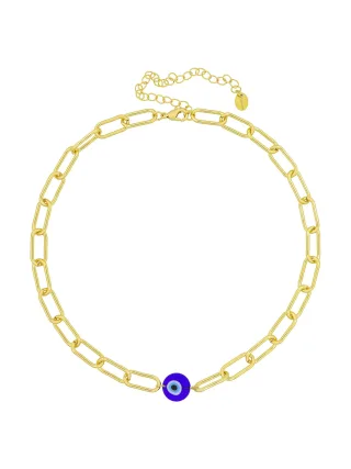 Fashionbox Kette Messing vergoldet mittig Auge blau