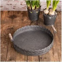 AltoBelli Dekotablett AltoBelli Deko Tablett FELINI Rund Klein Zink mit Holzgriffen 30 cm