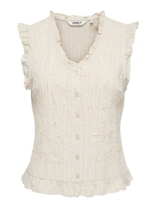 ONLY - ONLELLYS S/L FRILL EMB TOP WVN Pumice Stone - Gr. - XL
