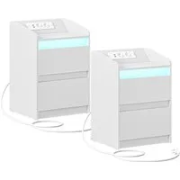 HZUANERI Nachttisch 2er Set, mit LED-Licht - Beistelltisch und Ladestation (2-St), 2 Aufbewahrungsschubladen, 2 USB-Anschlüsse, 2 Steckdosen