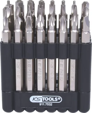 KS Tools 1/4" Bit-Satz, 75mm, 32-tlg mit Sicherheitsbits - 911.7532